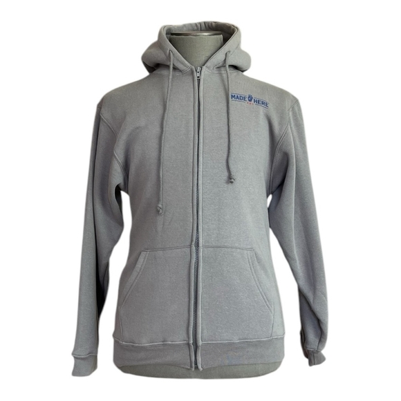MADE HERE Bayside Hoodie Grey Zip Front Cardigan Hooded Sweater Men’s Pullover - Picture 2 of 8